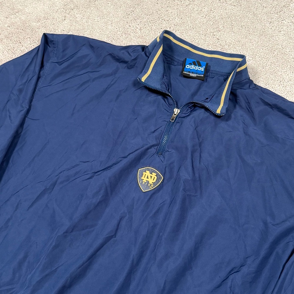 VTG Adidas Team Notre Dame Fighting Irish Quarter Zip Navy Blue XXL Tall‎ Mens
